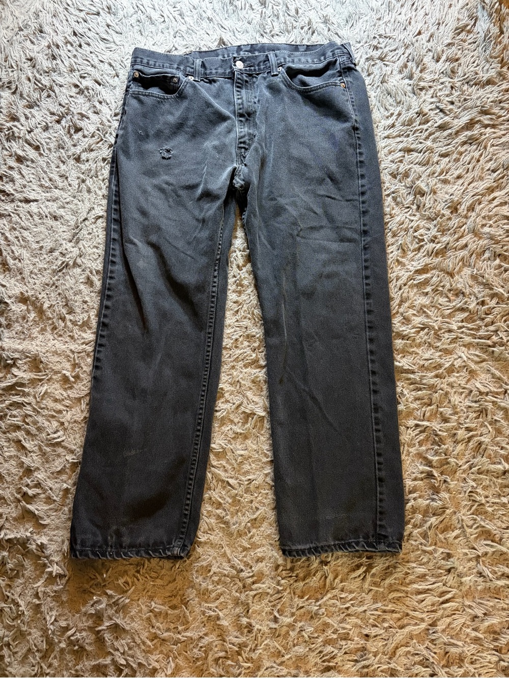 Levis 505 men’s distressed faded black regular fit jeans sz 38x30